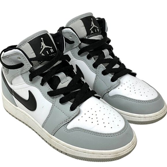 Nike Air Jordan 1 Mid Light Smoke Grey 4 Youth High Tops Sneakers Unisex - Picture 1 of 12
